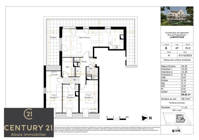 Appartement à vendre - 5 pièces - 89.52 m2 - LAMPERTHEIM - 67 - ALSACE - Century 21 Absis Immobilier